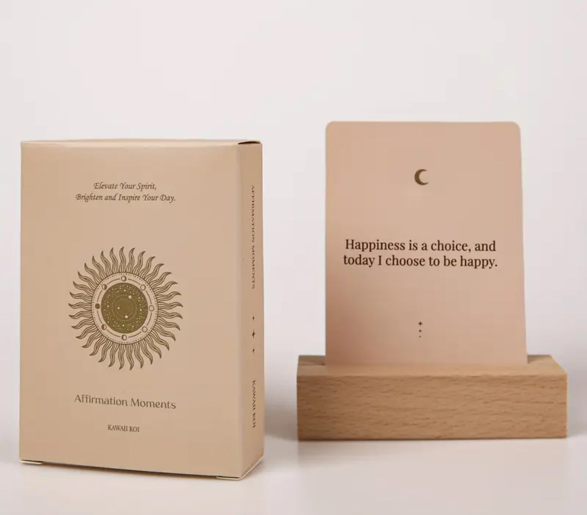 affirmation cards in wooden holder