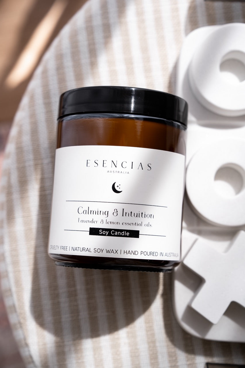 Calming & Intuition soy candle close up shot 