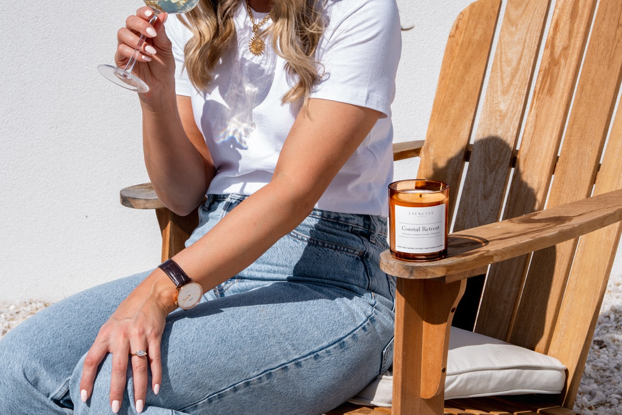 Lifestyle shot of the signature range coastal retreat soy candle 