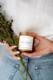 Cognac & Cubans Soy Candle Signature Range model shot. 