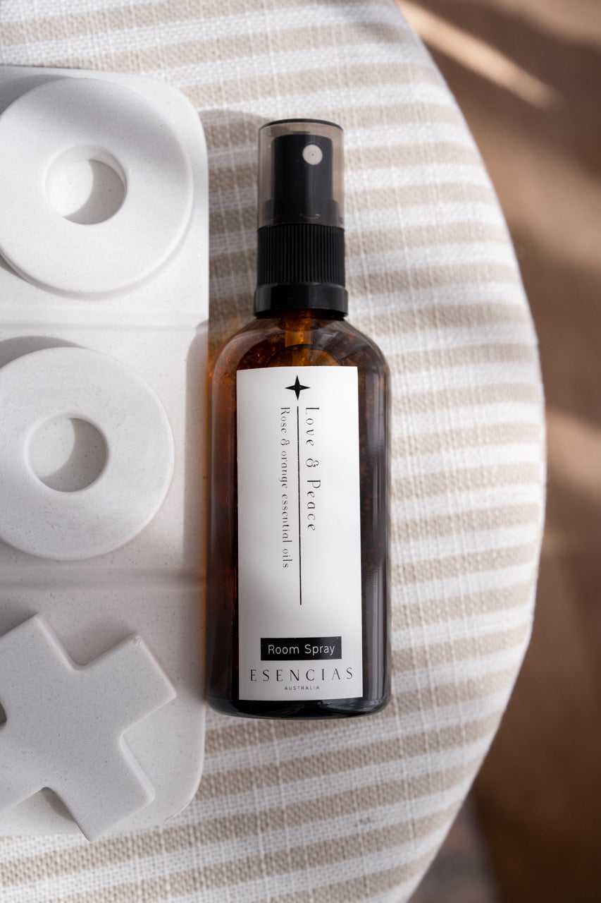 Love and peace room spray with playful decor. 