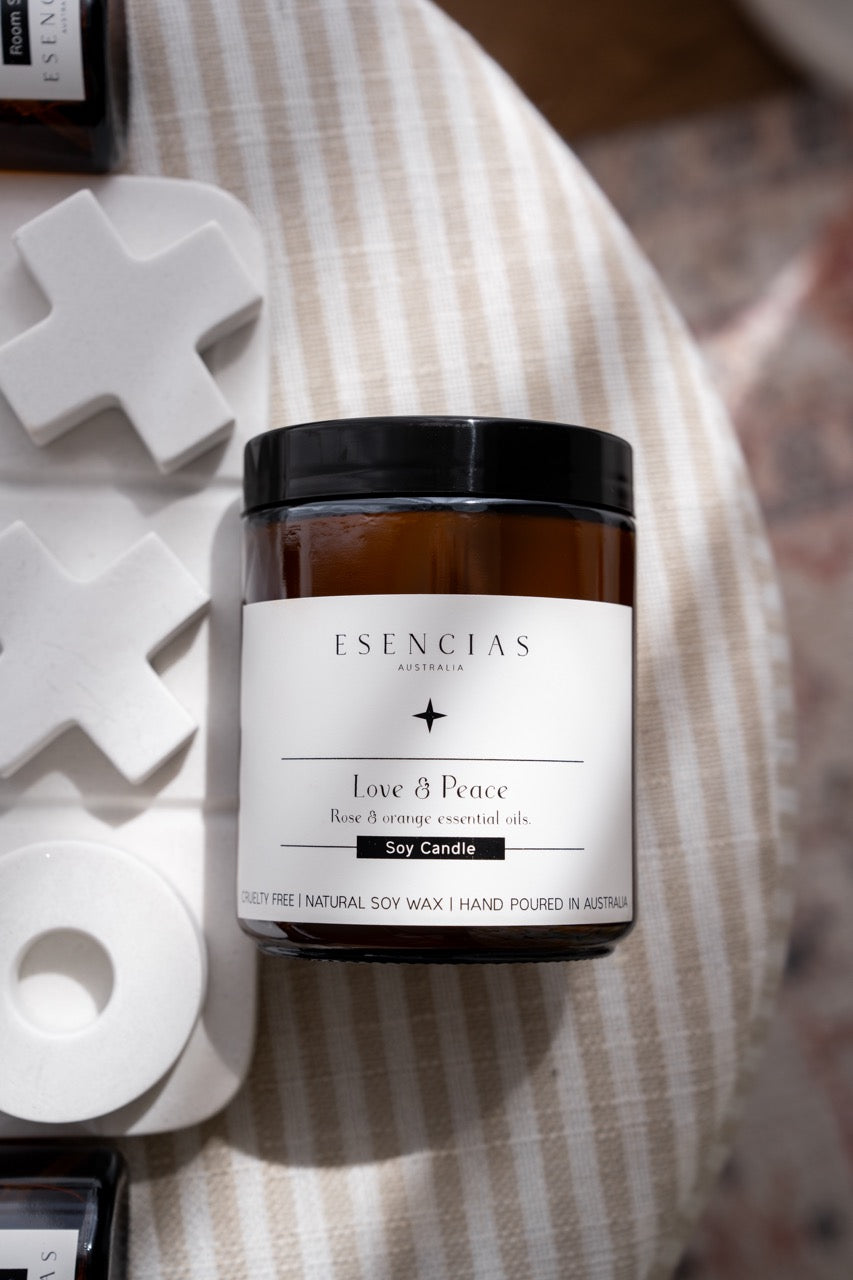Love & Peace soy candle with playful photography