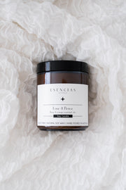 Love and Peace soy candle on a textured white background