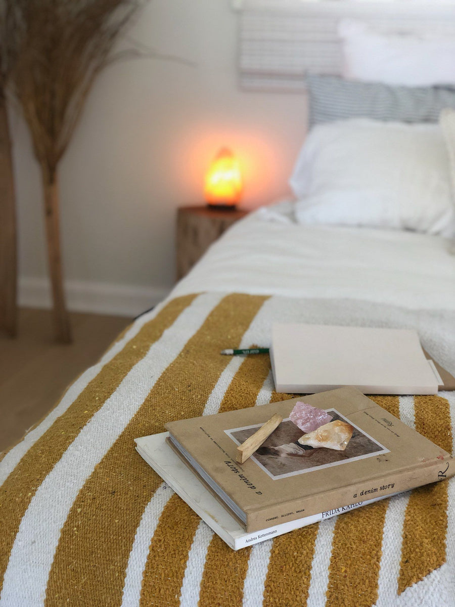 Palo Santo and crystals in lifestyle shot, a space of calm.