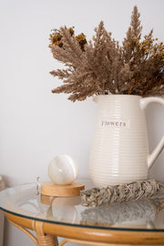 Selenite Sphere & White Sage styled with flowers 