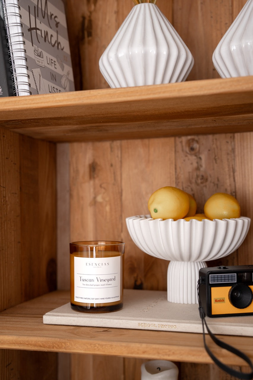 Signature Soy Candle Tuscan Vineyard in lifestyle image. 