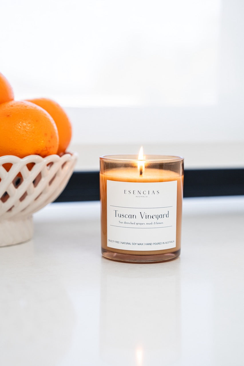 Lit candle from the signature range: tuscan vineyard 