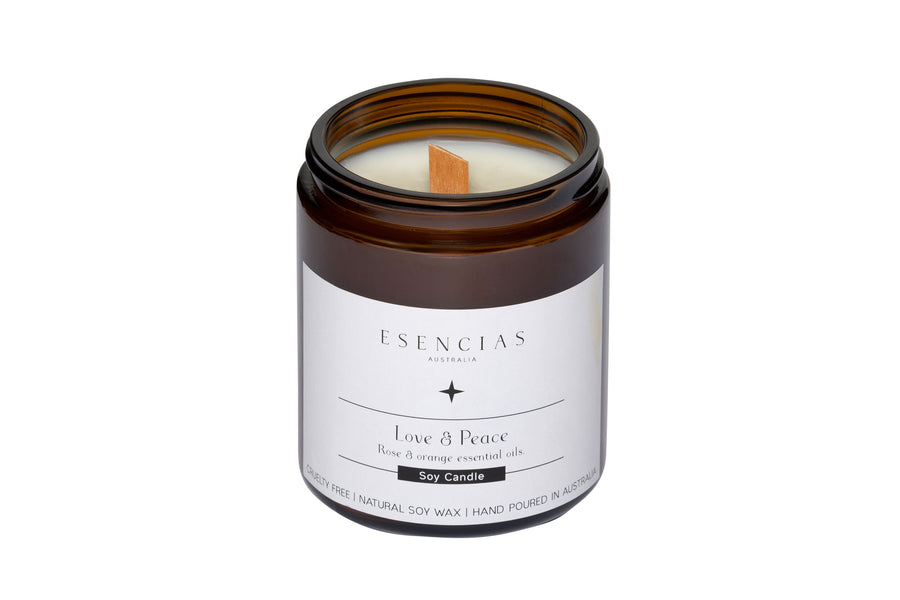 Love and Peace candle in a clear, product-focused image highlighting its elegant design and calming presence.